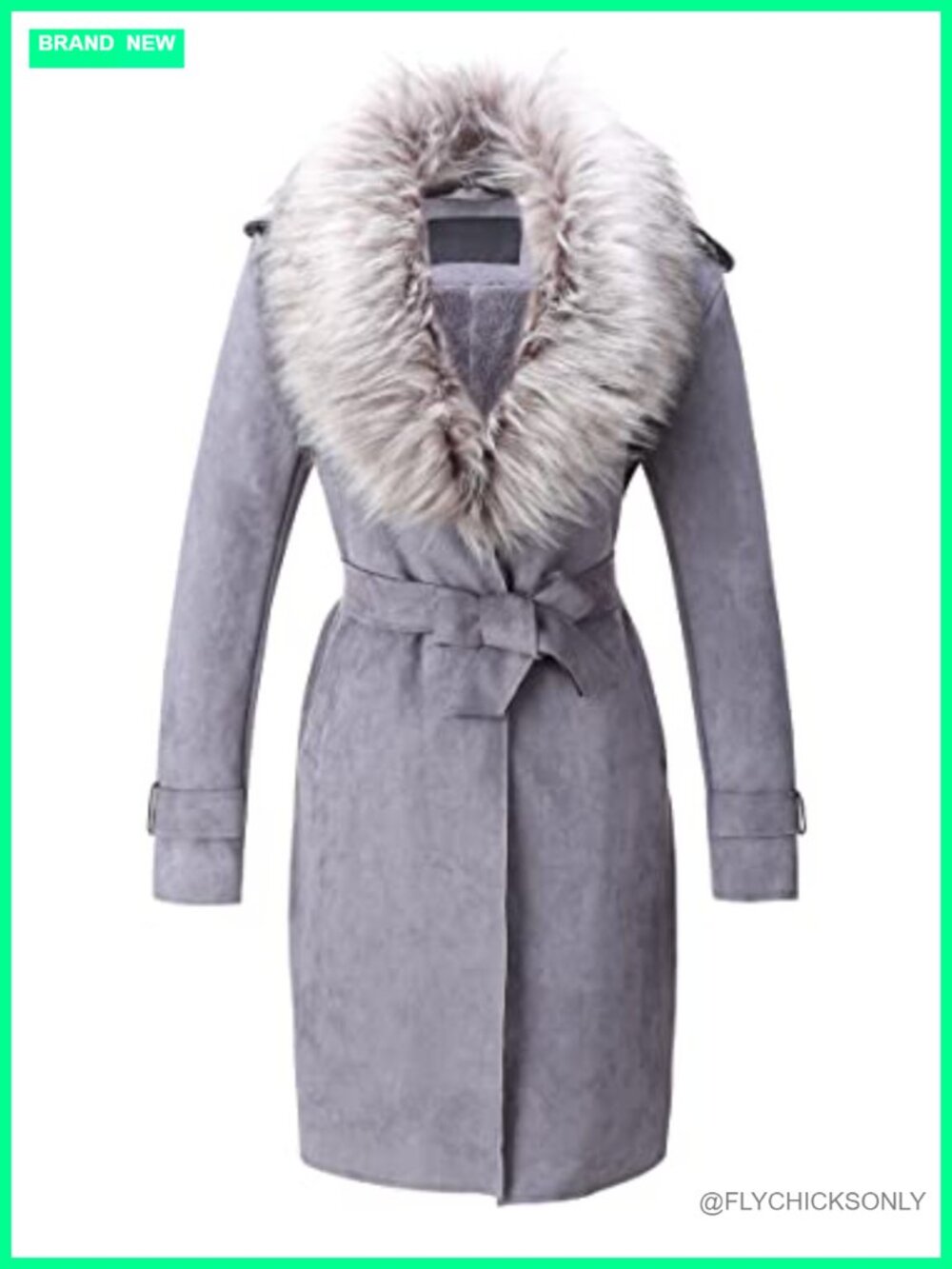 Faux Suede Fleece Lined Trench Coat Faux Fur Collar Belted